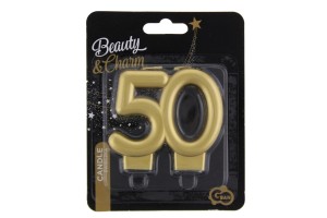 Świeczka B&C CYFERKA "50" metalik złota 8cm